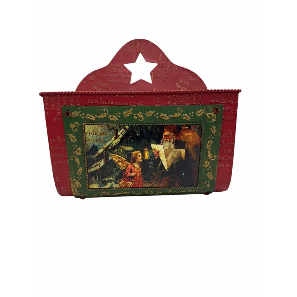 Christmas Cesta Navideña Metálica Vintage con Santa – Decoración Pared Roja con